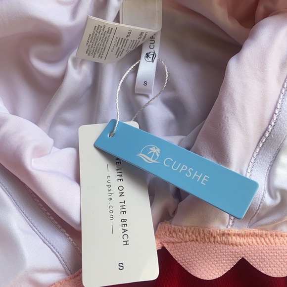 Cupshe Pink & Red Scalloped Deep V One Piece Swimsuit Small - Picture 6 of 6